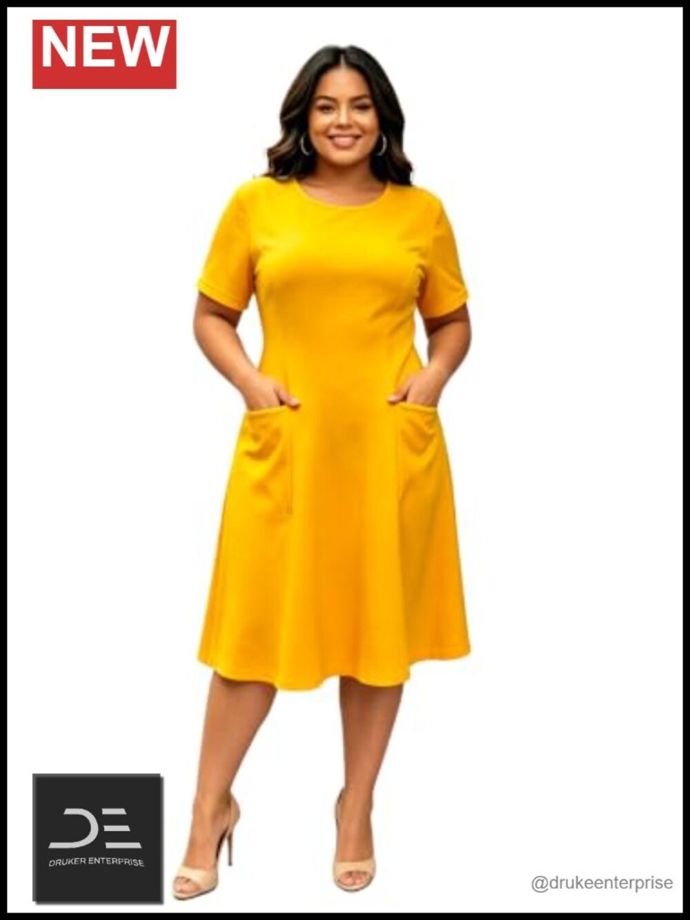 Women Casual A Line Midi Dress Textured Knit Short Sleeve Round Neck with